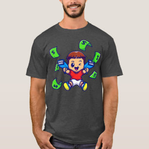 Niedlicher Junge mit Geld-Gun-Cartoon T-Shirt