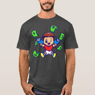 Niedlicher Junge mit Geld-Gun-Cartoon T-Shirt