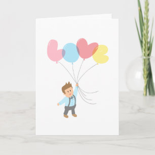 Niedlicher Junge mit Letter Balloons, die Liebe za Feiertagskarte