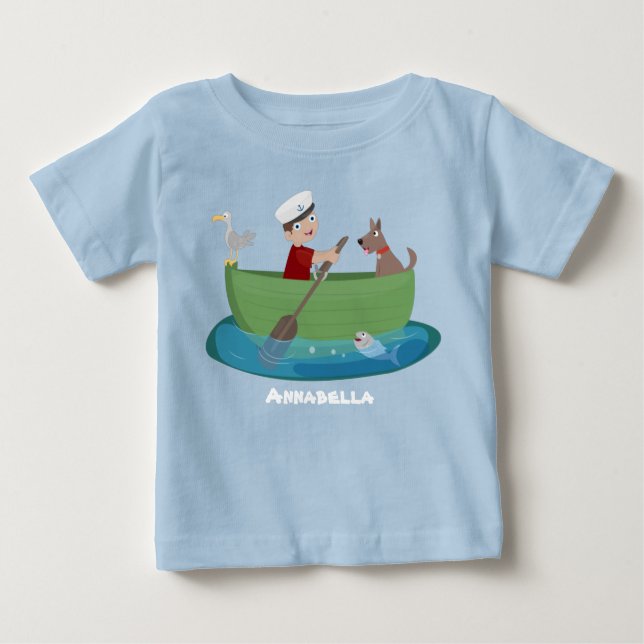 Niedlicher Junge Segelschiff und Hunderuderschiff  Baby T-shirt (Vorderseite)