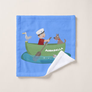 Niedlicher Junge Segelschiff und Hunderuderschiff Badhandtuch Set