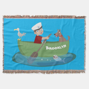 Niedlicher Junge Segelschiff und Hunderuderschiff Decke