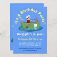 Niedlicher Junge Segelschiff und Hunderuderschiff 