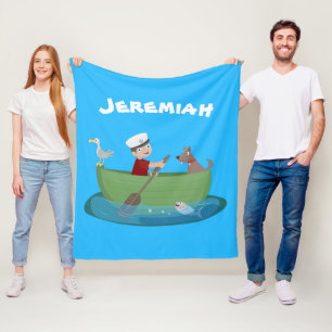 Niedlicher Junge Segelschiff und Hunderuderschiff  Fleecedecke