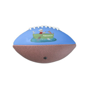 Niedlicher Junge Segelschiff und Hunderuderschiff Football