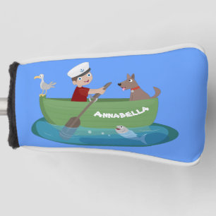 Niedlicher Junge Segelschiff und Hunderuderschiff Golf Headcover
