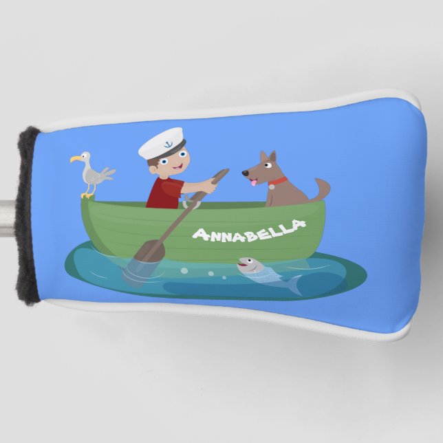 Niedlicher Junge Segelschiff und Hunderuderschiff  Golf Headcover (Vorderseite)