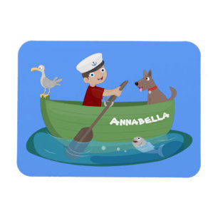 Niedlicher Junge Segelschiff und Hunderuderschiff  Magnet