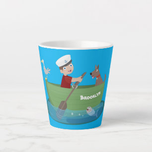 Niedlicher Junge Segelschiff und Hunderuderschiff  Milchtasse