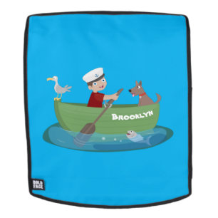 Niedlicher Junge Segelschiff und Hunderuderschiff Rucksack