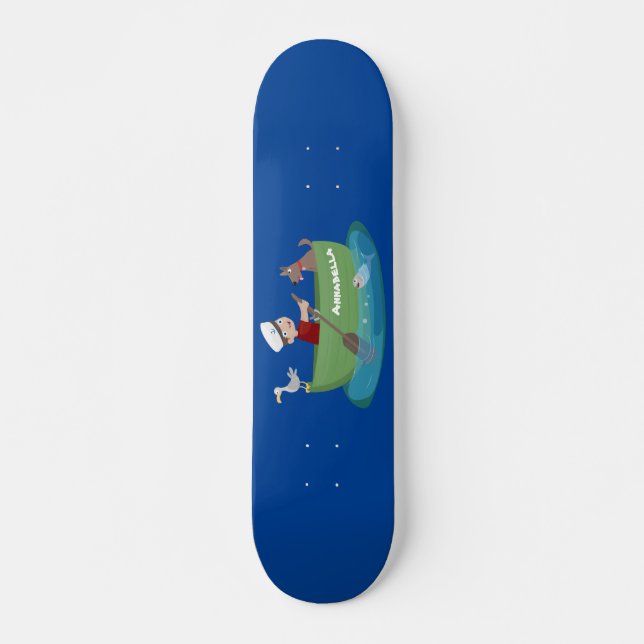 Niedlicher Junge Segelschiff und Hunderuderschiff  Skateboard (Vorne)