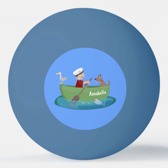 Niedlicher Junge Segelschiff und Hunderuderschiff  Tischtennisball (Vorderseite)