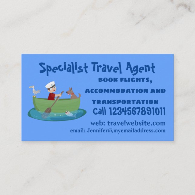 Niedlicher Junge Segelschiff und Hunderuderschiff  Visitenkarte (Vorderseite)