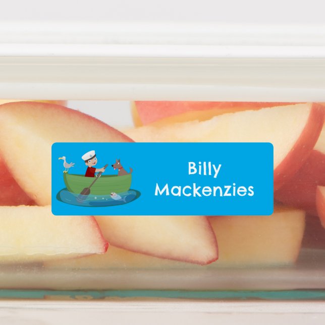 Niedlicher Jungensegler Ruderboot Cartoon personal Etiketten (Befestigt)