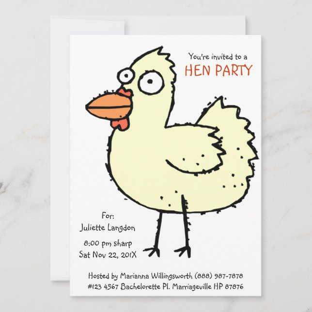Niedlicher Junggeselinnen-Abschied Weiße Henne Car Einladung (Vorderseite)