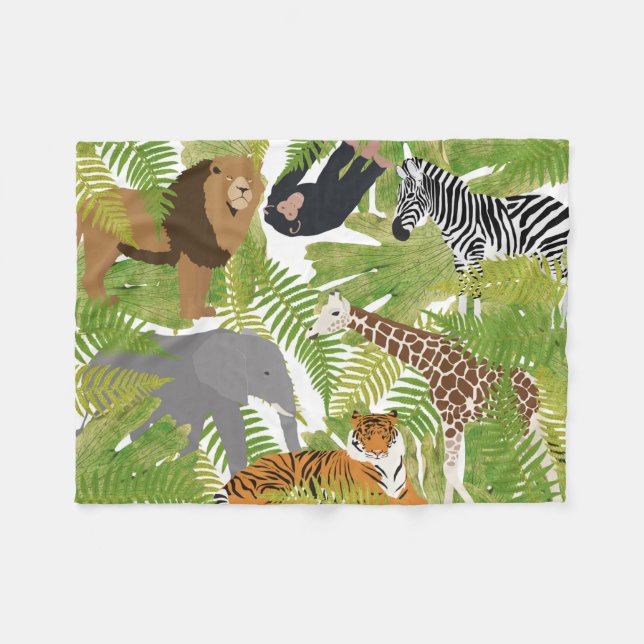 Niedlicher Jungle Animals Safari Boy | Mädchen Fleecedecke (Vorderseite (Horizontal))