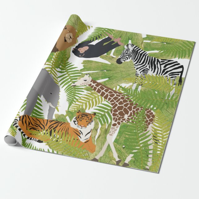 Niedlicher Jungle Animals Safari Boy | Mädchen Geschenkpapier (Ungerollt)