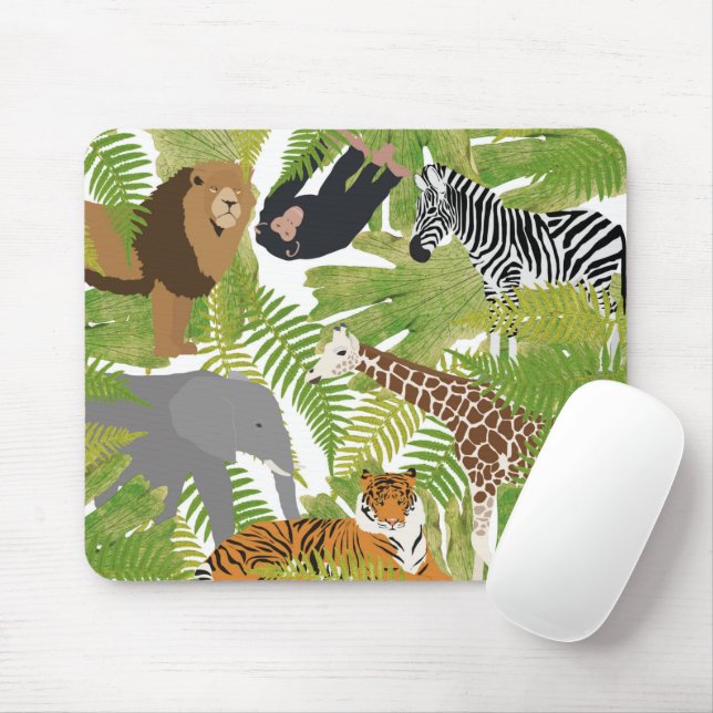 Niedlicher Jungle Animals Safari Boy | Mädchen Mousepad (Mit Mouse)