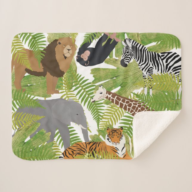 Niedlicher Jungle Animals Safari Boy | Mädchen Sherpadecke (Vorderseite (Horizontal))