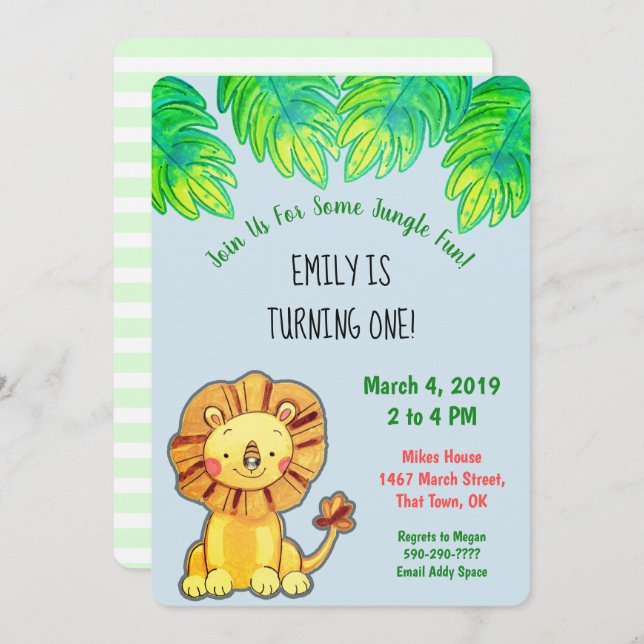 Niedlicher Jungle Lion Einladung zum ersten Geburt (Vorne/Hinten)
