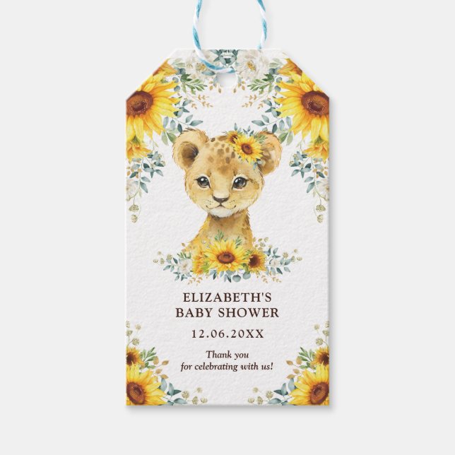 Niedlicher Jungle Lion Sonnenblumen Baby Dusche Ge Geschenkanhänger (Vorderseite)