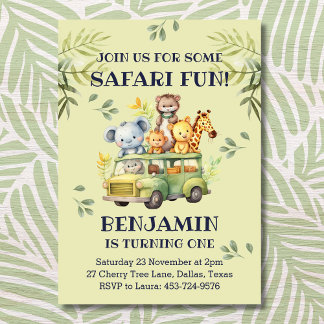 Niedlicher Jungle Safari 1. Geburtstag Einladung