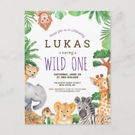 Niedlicher Jungle Safari 1. Geburtstag Einladung Postkarte