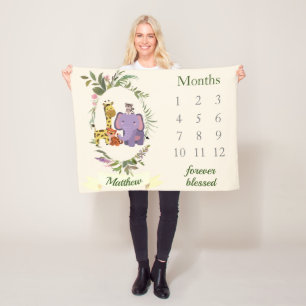 Niedlicher Jungle Safari Animals Baby Boy Mileston Fleecedecke