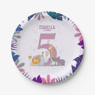 Niedlicher Jungle Safari Wilde Tiere Girl Geburtst Pappteller