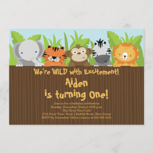 Niedlicher Jungle Safari Zootiere Kindergeburtstag Einladung