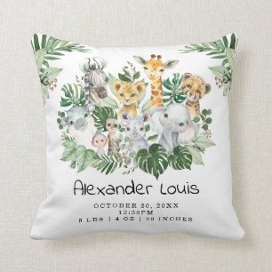 Niedlicher Jungle Wild Safari Tiere Grüne Baby Boy Kissen