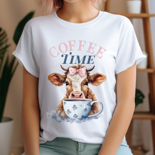 Niedlicher Kaffee Coffee Time Cow T-Shirt