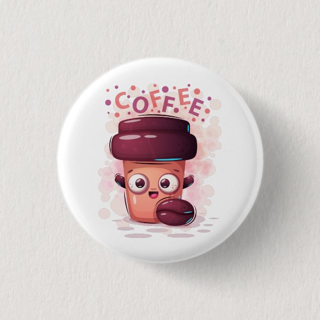 Niedlicher Kaffee-Cup & Coffee Bean T - Shirt Button (Vorderseite)