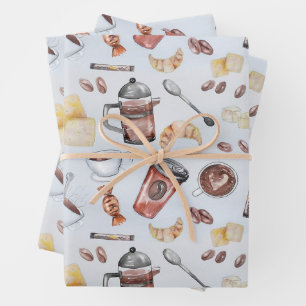 Niedlicher Kaffee Lover Muster Pastellblau Geschenkpapier Set