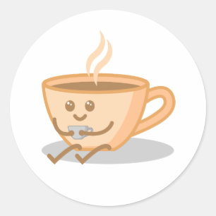 Niedlicher Kaffee/Tee-Tasse Cartoon Runder Aufkleber