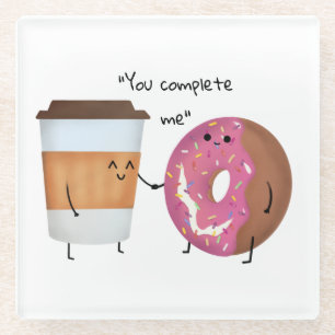 Niedlicher Kaffee und Donut Komplettes Paar Glasuntersetzer
