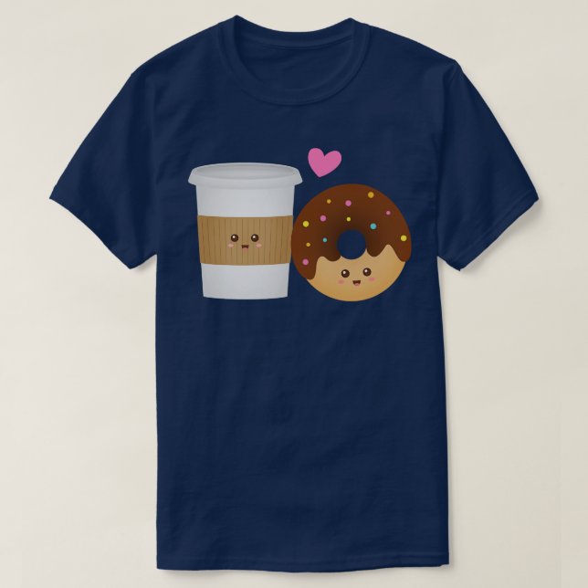 Niedlicher Kaffee und Donut perfekt zusammen T-Shirt (Design vorne)