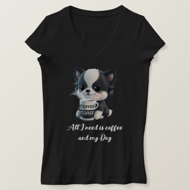 Niedlicher Kaffeeliebhaber Hund Hündchen T-Shirt (Design vorne)