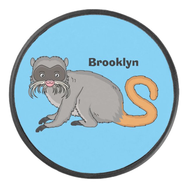 Niedlicher Kaiser Tamarin Illustrator Cartoon Eishockey Puck (Vorderseite)