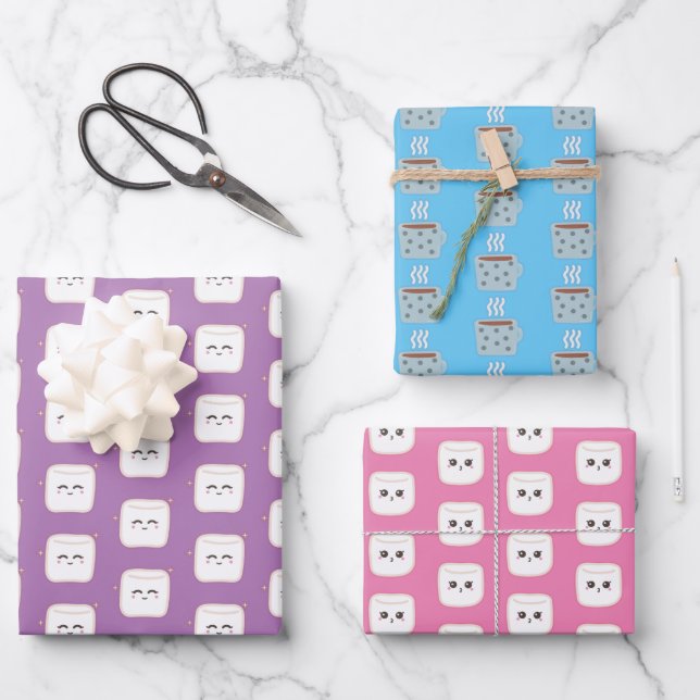 Niedlicher Kakao mit Marshmallows Geschenkpapier Set (Vorderseite)