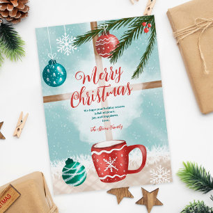 Niedlicher Kakaoschnee Weihnachtsfenster Illustrat Feiertagskarte