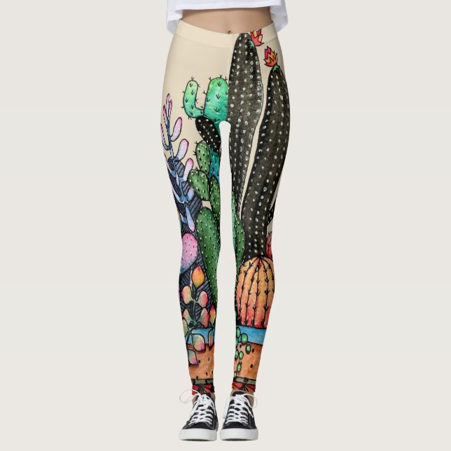 Niedlicher Kakteen Garden in Pot Leggings (Vorderseite)
