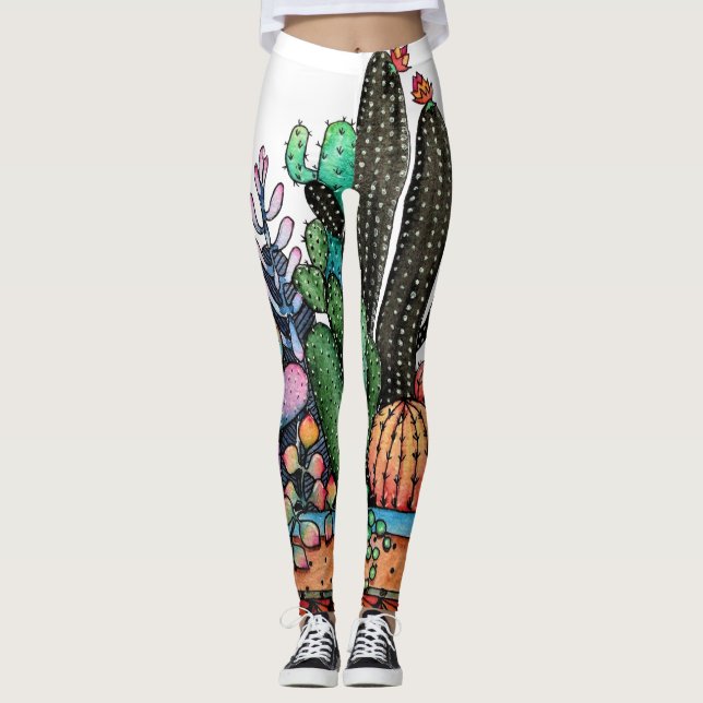 Niedlicher Kakteen Garden in Pot Leggings (Vorderseite)