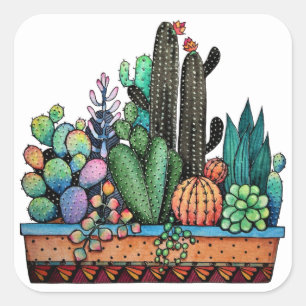 Niedlicher Kakteen Garden in Pot Quadratischer Aufkleber