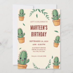 Niedlicher Kaktus-Geburtstag Einladung