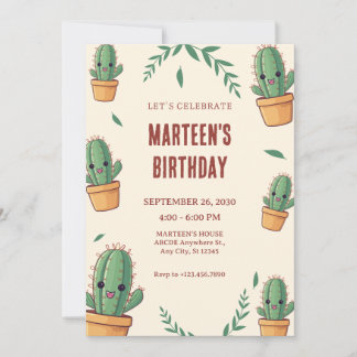 Niedlicher Kaktus-Geburtstag Einladung