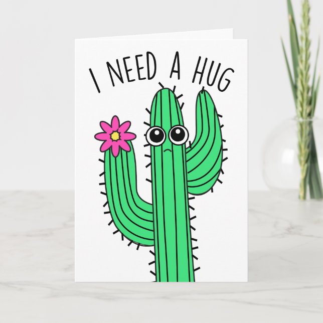 Niedlicher Kaktus 'I Need a Hug' Grußkarte Karte (Vorderseite)