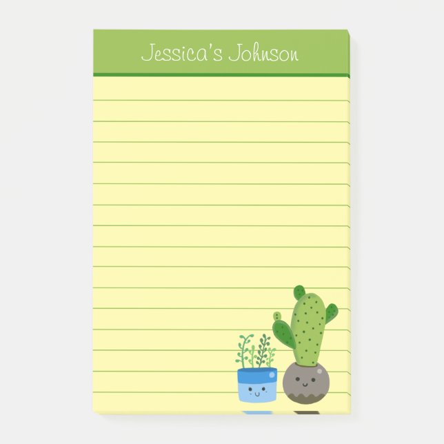Niedlicher Kaktus liebt Personalisierte Lined Note Post-it Klebezettel (Vorderseite)