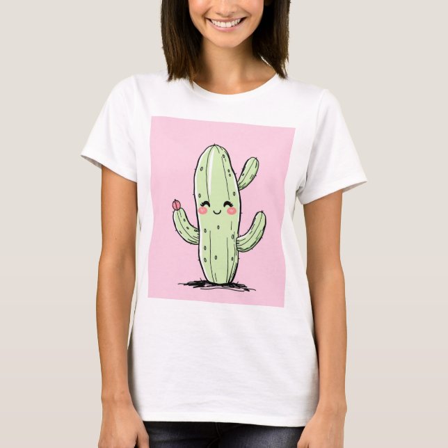 Niedlicher Kaktus mit rosa Hintergrund T-Shirt (Vorderseite)