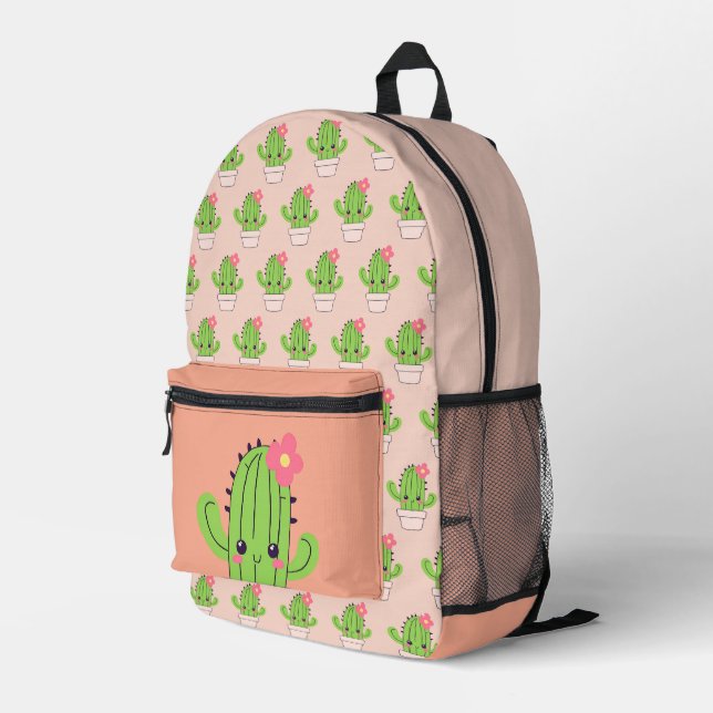 Niedlicher Kaktus Rosa Peach Bedruckter Rucksack (Rückseitige Ecke Rechts)